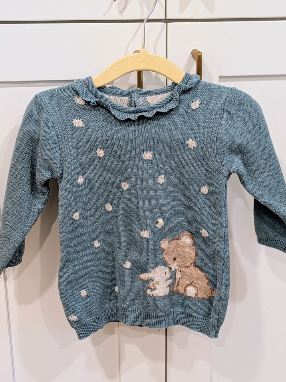 Mayoral Blue Knit Baby Sweater with Bear & Bunny